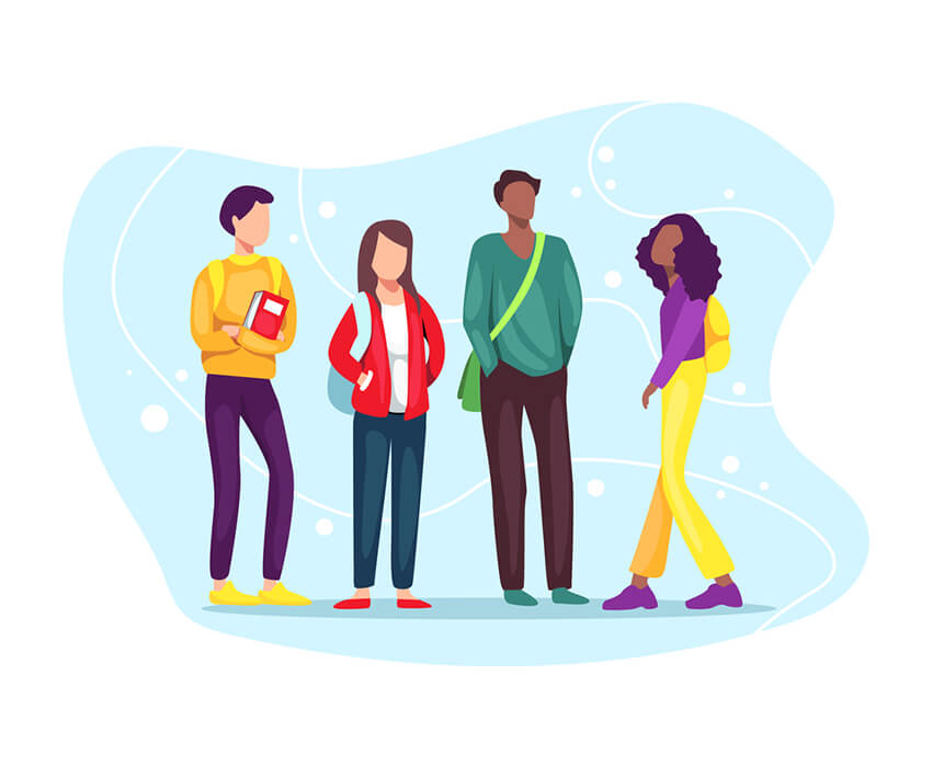 cartoon of teenagers talking about finding a pediatrician.