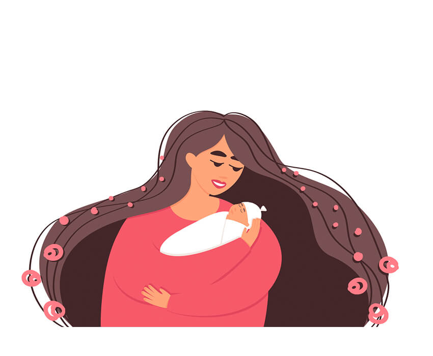 cartoon of mother holding her newborn baby